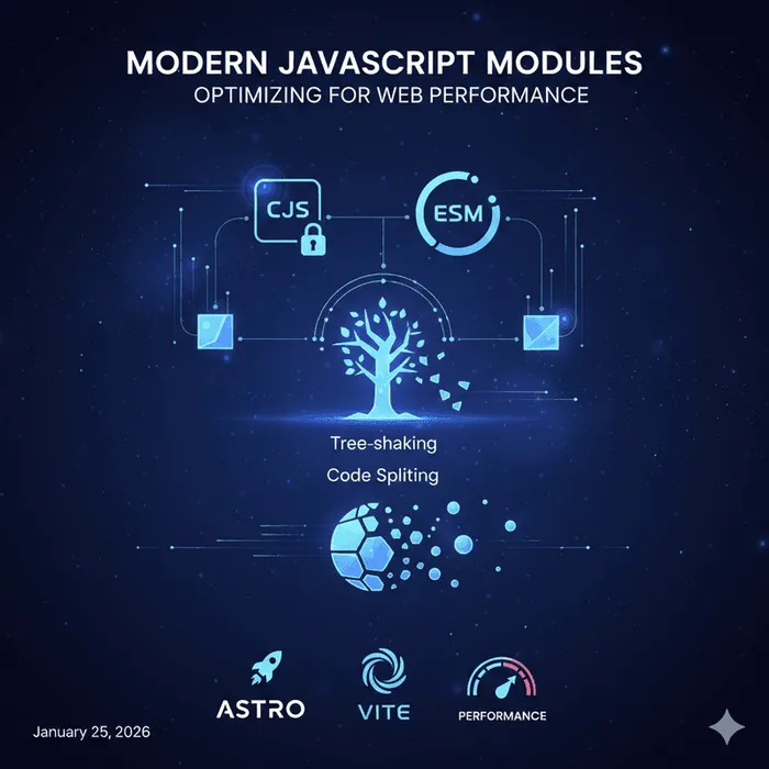 JavaScript modules and bundling visualization showing code being organized and optimized
