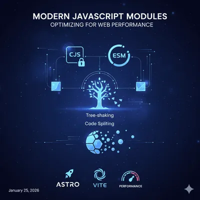 JavaScript modules and bundling visualization showing code being organized and optimized