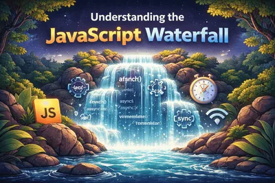 JavaScript waterfall pattern showing sequential async task execution