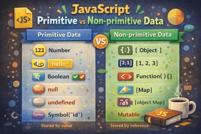 JavaScript primitive and non-primitive data types illustration