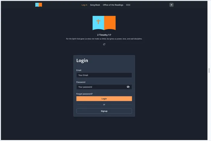 Bible themes app login page