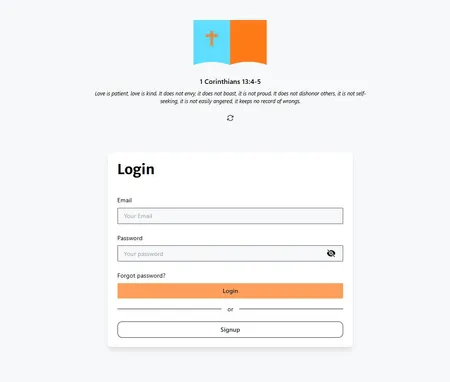 Bible themes app login page